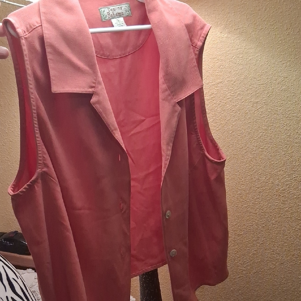 Coral Sleeveless Button-Up Vest